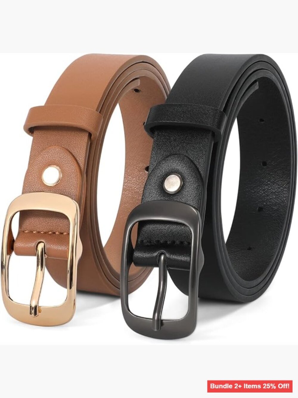 2 Pack Faux Leather Belts with Pin Buckle, Adjustable for Jeans and Pants